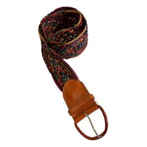 Multicolor braided leather wide belt, bohemian, hippie, festival, colorful